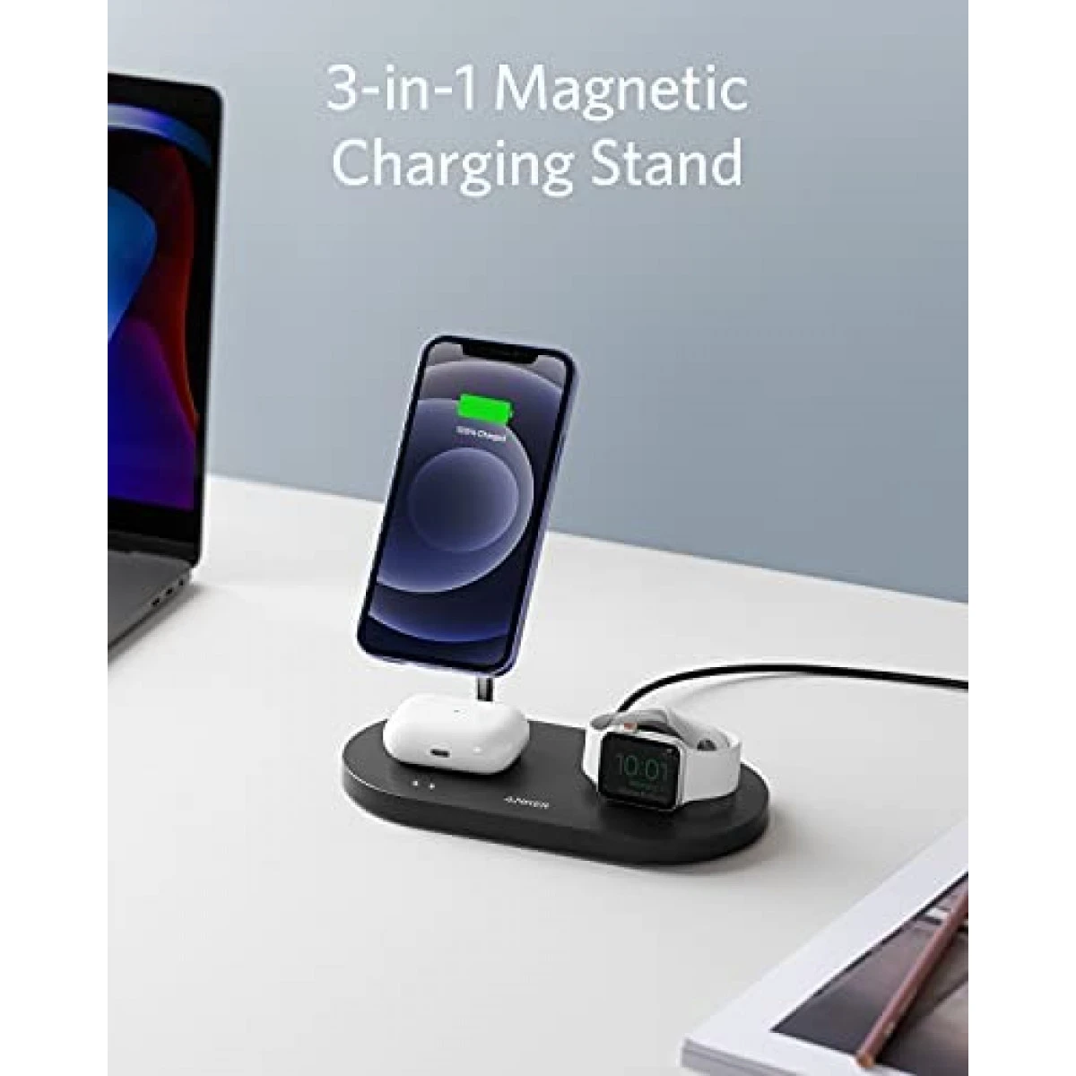 Anker Magnetic Wireless Charging Station With 20W Charger, 533 Magnetic Wireless Charger (3-in-1 Stand), 5 Ft USB-C Cable, For IPhone 13 Series, AirPods Pro, Apple Watch 1-6 (Watch Cable Not Included) 4 Anker Magnetic Wireless Charging Station With 20W Charger, 533 Magnetic Wireless Charger (3-in-1 Stand), 5 Ft USB-C Cable, For IPhone 13 Series, AirPods Pro, Apple Watch 1-6 (Watch Cable Not Included) - Image 2