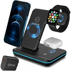 Complete 3 In 1 Wireless Phone Charging Station, Qi Fast Apple Charging Station For IPhone, Apple Watch, And Smart Headphones Compatible With Samsung Phones/Bundled With QC3.0 Adapter