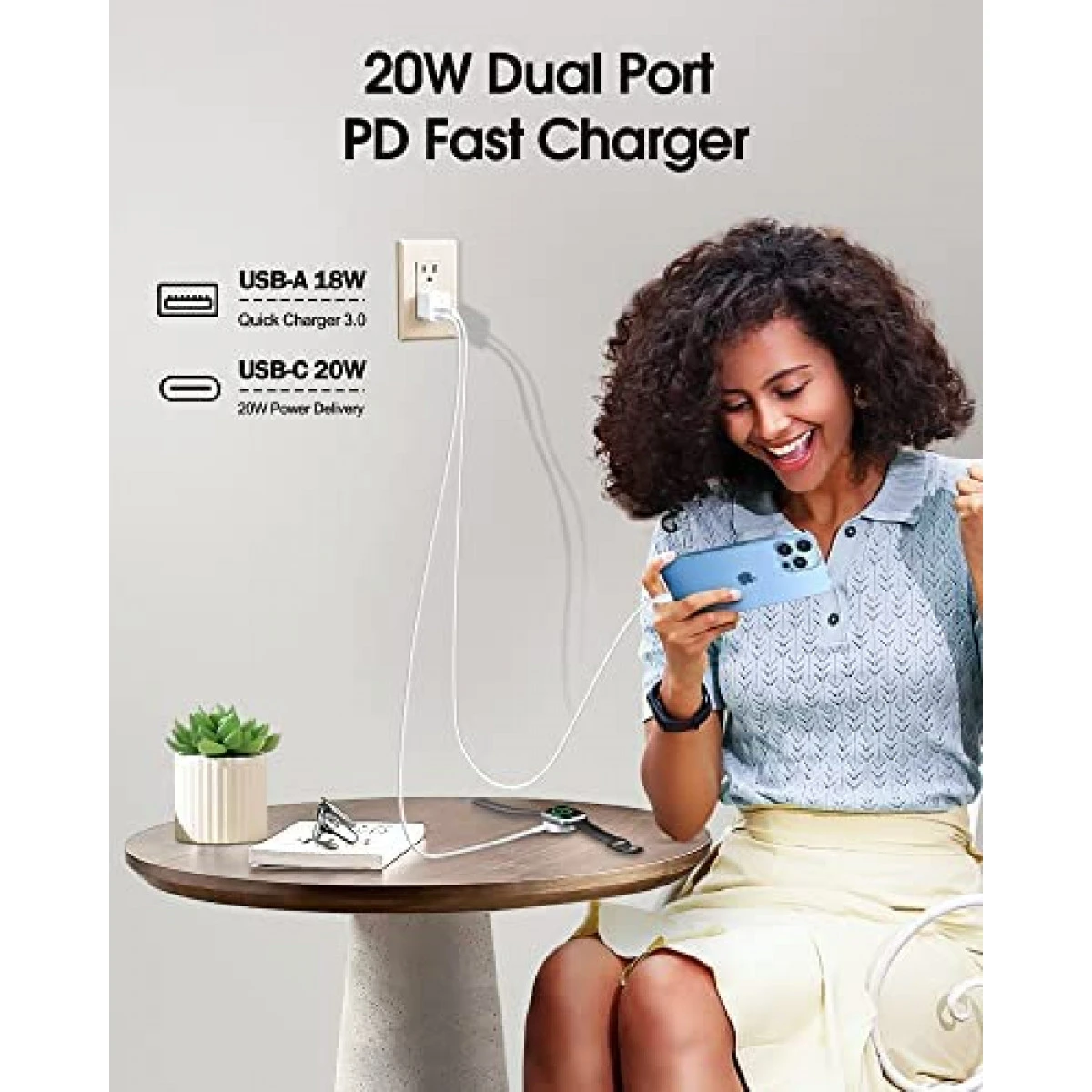 Charger Block, USB C Wall Charger, USB C Charger Block, Udaton New 20W Dual Port Iphone Fast Charging Block Brick Cube Compatible For Apple Watch Series 8 7 6 IPhone 14 13 12 Pro Max XR Airpods, White 4 Charger Block, USB C Wall Charger, USB C Charger Block, Udaton New 20W Dual Port Iphone Fast Charging Block Brick Cube Compatible For Apple Watch Series 8 7 6 IPhone 14 13 12 Pro Max XR Airpods, White - Image 2