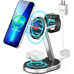 Aluminum Alloy 3 In 1 Magnetic Wireless Charging Station,15W Fast Wireless Charging Compatible With Magsafe Charger Stand For IPhone 13 12 Pro/Pro Max/Mini, Apple Watch 7 SE 6 5 4 3 2, Airpods Pro/3/2