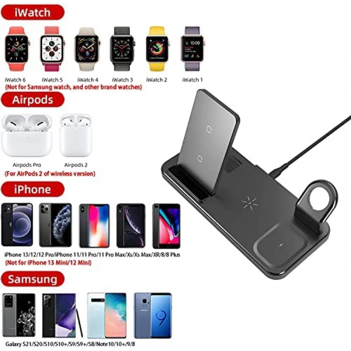 Wireless Charger, Coobetter 4 In 1 Wireless Charging Station, Foldable Wireless Charging Stand For Airpods Pro, Apple Watch, Compatible With IPhone 13/12/11 Series/XS/XS Max/XR/X/8P/8/Samsung Galaxy 4 Wireless Charger, Coobetter 4 In 1 Wireless Charging Station, Foldable Wireless Charging Stand For Airpods Pro, Apple Watch, Compatible With IPhone 13/12/11 Series/XS/XS Max/XR/X/8P/8/Samsung Galaxy - Image 2