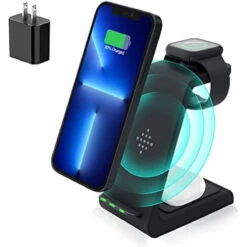 Wireless Charging Stand, Muleug 3 In 1 Wireless Charger Charging Station Dock For Apple Watch 7 SE 6 5 4 3 2, Airpods Pro, IPhone 13Pro Max/13 Pro/13/12/11/11 Pro/X/Xr/Xs/8 Plus (with QC3.0 Adapter)