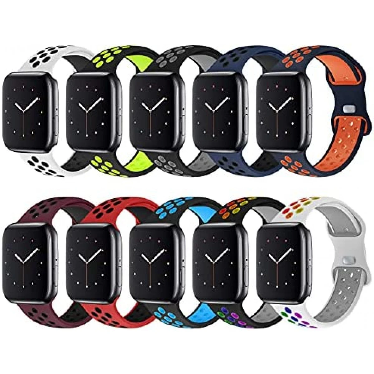 NOY 10 Pack Sport Bands Compatible With Apple Watch Bands 42mm 44mm 45mm, Breathable Soft Silicone Sport Women Men Replacement Strap Compatible For IWatch Series 7/6/5/4/3/2/1/SE 3 NOY 10 Pack Sport Bands Compatible With Apple Watch Bands 42mm 44mm 45mm, Breathable Soft Silicone Sport Women Men Replacement Strap Compatible For IWatch Series 7/6/5/4/3/2/1/SE