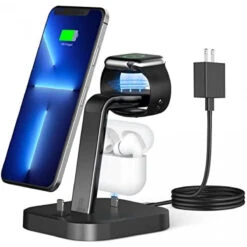 3 In 1 Charging Station For Apple Products, 12W Fast IPhone Charger Station Compatible With IPhone 13/12/11/X/8/7/6 Series, Apple Watch SE/7/6/5/4/3/2/1, AirPods Pro/3/2/1, Adapter And Cable Included