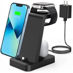 Charger Station For IPhone Multiple Devices - 3 In 1 Fast Wireless Charging Dock Stand For Apple Watch Series 7 6 SE 5 4 3 2 & Airpods IPhone 13 12 11 Pro X Max XS XR 8 7 Plus 6s 6 With Adapter