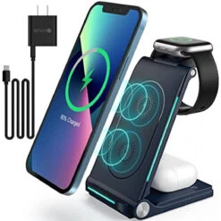 Wireless Charging Station 3 In 1 Foldable, Qi-Certified 15W Wireless Fast Charger Stand For Multiple Devices IPhone 13, 12, 11, Pro, Pro Max, Xs, X And Apple Watch SE/7/6/5/4/3/2/1, Air Pods Pro/3/2