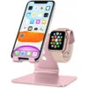 Apple Watch Stand, OMOTON 2 In 1 Universal Desktop Stand Holder For IPhone And Apple Watch Series 7/6/5/4/3/2/1 And Apple Watch SE (Both 38mm/40mm/42mm/44mm) (Rose Gold) -Watch Store 712243617609