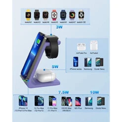 TAMOXI Wireless Chager - Wireless Charging Station Stand Dock For IPhone 13Pro Max/13 Pro/13/12/12 Pro/12 Pro Max/Qi-Certified Phones, Apple Watch 7 6 SE 5 4 3 2, Airpods 3/2/Pro (Dark Purple) -Watch Store 725576979627 2