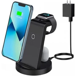 GENERIC Wireless Charging Station, 3 In 1 Wireless Charger Compatible With IPhone 13 Pro/13/12/11/Pro/SE/XS/XR/X/8 Plus/8, Fast Wireless Charging Stand Dock For Apple Watch Series & Airpods(with Adapter)