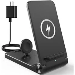 Wireless Charging Station,3 In 1 Foldable Wireless Charger Compatible For IPhone 13/12/11/X/8 Series, Apple Watch 7/6/5/4/3/2, Airpods Pro 3/2 And Other Qi-Enabled Phones With QC3.0 Adapter