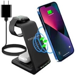 Wireless Charger For Apple,3 In 1 Qi-Certified Fast Wireless Charging Station Stand For IPhone13/12,13/12 Pro,13/12 Pro Max,11/X/XS/XR/8,Apple Watch 7/SE/6/5/4/3/2,AirPods 2/Pro(Adapter Included)