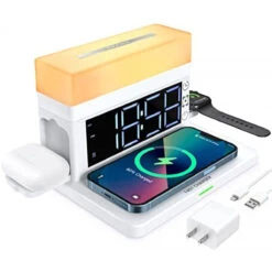 3 In 1 Wireless Charger Multi Charger Station Charging Dock For Apple IWatch Watch Led Digital Clock Touch Night Light Desktop Organizer Multi Device All In One Charger Cargador Docking Station