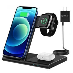 WATOE Wireless Charger Foldable 3 In 1 Charging Station,Compatible With IPhone 13/12 Pro/SE/11/11 Pro Max/X/XS/XR/Xs Max/8 Plus/Samsung Galaxy, For Apple Watch Series 7/6/SE/5/4/3/2/AirPods Pro/2/3