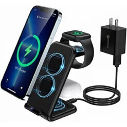 3 In 1 Wireless Charging Station [Dual Coil Stand],Fast Wireless Charger Stand Dock For Apple Watch 1-7, AirPods Airpods 1-3/Pro, IPhone 13/12/11/Pro/Max/X/Xs/XR/ 8/8 Plus, Qi-Enabled Android Phones