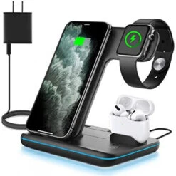WAITIEE Wireless Charger 3 In 1, 15W Fast Charging Station For Apple IWatch 6/5/4/3/2/1,AirPods Pro,for 13Pro Max/13 Pro/13/12/11/11 Pro/X/Xr/Xs/8/Samsung Galaxy Phone Series (No Watch Charging Cable)
