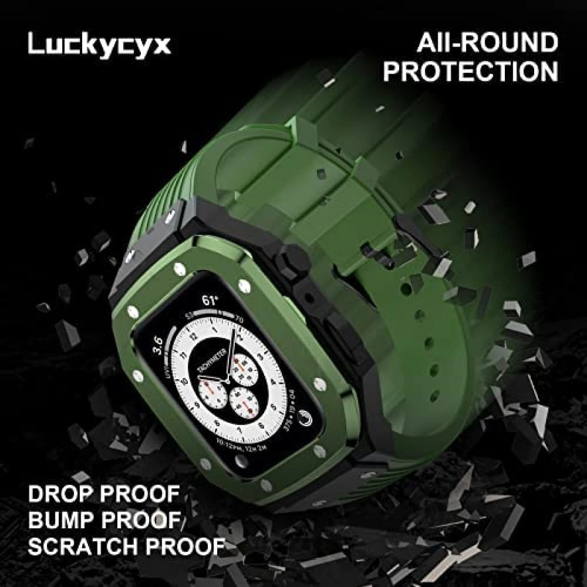 Compatible With Apple Watch Band 45mm 44mm Stainless Metal Bumper Case, Men Rugged Soft Silicone Bands For Apple Watch SE And IWatch Series 7 6 5 4, Sport Military Protective Cases Drop-Proof,Green 4 Compatible With Apple Watch Band 45mm 44mm Stainless Metal Bumper Case, Men Rugged Soft Silicone Bands For Apple Watch SE And IWatch Series 7 6 5 4, Sport Military Protective Cases Drop-Proof,Green - Image 2