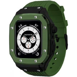 Compatible With Apple Watch Band 45mm 44mm Stainless Metal Bumper Case, Men Rugged Soft Silicone Bands For Apple Watch SE And IWatch Series 7 6 5 4, Sport Military Protective Cases Drop-Proof,Green