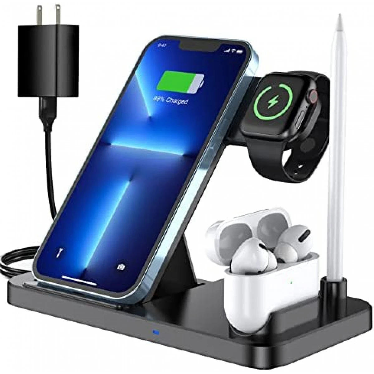 Wireless Charger, CANUVU 4 In 1 Foldable Fast Charging Station Compatible Apple Watch & AirPods & Apple Pencil, IPhone 13/12/11(Pro & Pro Max)/X/XS/XS, Qi-Enabled Android Phone(with QC3.0 Adapter) 3 Wireless Charger, CANUVU 4 In 1 Foldable Fast Charging Station Compatible Apple Watch & AirPods & Apple Pencil, IPhone 13/12/11(Pro & Pro Max)/X/XS/XS, Qi-Enabled Android Phone(with QC3.0 Adapter)
