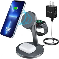 3 In 1 Magnetic Wireless Charging Station, 2022 Upgraded Aluminum Alloy Fast Charging For Mag-Safe Charger Stand Compatible With Apple Watch, AirPods 3/Pro/2 And IPhone 13, 12, Pro, Pro Max, Mini