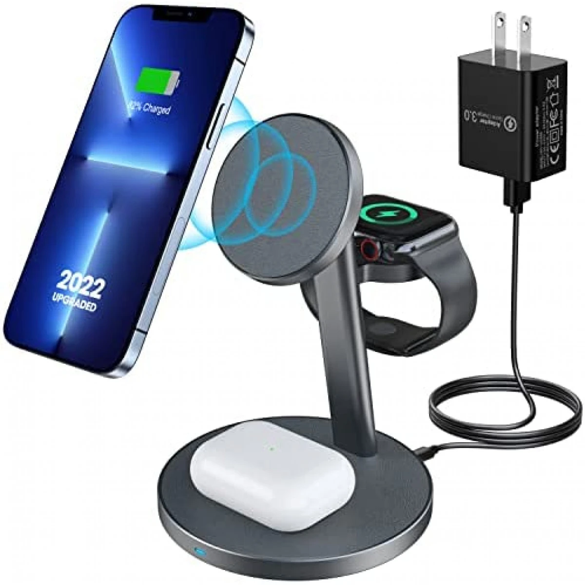 3 In 1 Magnetic Wireless Charging Station, 2022 Upgraded Aluminum Alloy Fast Charging For Mag-Safe Charger Stand Compatible With Apple Watch, AirPods 3/Pro/2 And IPhone 13, 12, Pro, Pro Max, Mini 3 3 In 1 Magnetic Wireless Charging Station, 2022 Upgraded Aluminum Alloy Fast Charging For Mag-Safe Charger Stand Compatible With Apple Watch, AirPods 3/Pro/2 And IPhone 13, 12, Pro, Pro Max, Mini