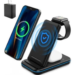 Foldable 3 In 1 Wireless Charger For Apple, Wireless Charging Station For IPhone 13/12/11/X/XR/XS/8, Apple Watch 7/6/SE/5/4/3/2/1, Airpods 2/Pro, Qi-Certified Wireless Charging Stand With 18W Adapter