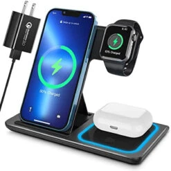 Wireless Charger, 3 In 1 Fast Wireless Charging Station Dock Compatible With IPhone 13/12/11/Pro/XS/XR/X/SE/8/8 Plus, 18W Wireless Charger Stand Compatible With Apple Watch Series 6/5/4/3/2/AirPods