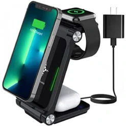 Kertxin Wireless Charger Stand,Foldable 3 In 1 Wireless Charging Station Dock For Apple Watch 7 6 SE 5 4 3 2, Airpods Pro/2, IPhone 13 Pro Max/13 Pro/13/Mini/12/12 Pro/11/11 Pro/X, Qi-Certified Phones