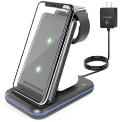Wireless Charging Station, MSTJRY 3 In 1 Wireless Charger Station Portable For Apple Products Multiple Devices IPhone Airpods Watch SE S6 S5 S4 S3 S2 QI Certified Gunmetal
