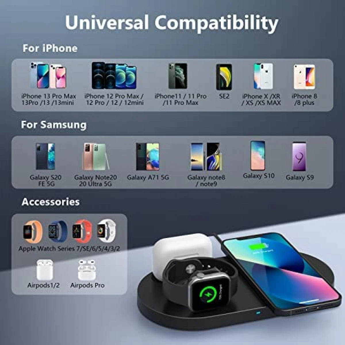 Wireless Charger, 3 In 1 Wireless Charging Station Compatible With IPhone 13/12/11 Pro Max/XS MAX/XR/XS/X/8, 18W Fast Wireless Charging Pad For Apple Watch Series & AirPods 1/2 /Pro (with Adapter) 4 Wireless Charger, 3 In 1 Wireless Charging Station Compatible With IPhone 13/12/11 Pro Max/XS MAX/XR/XS/X/8, 18W Fast Wireless Charging Pad For Apple Watch Series & AirPods 1/2 /Pro (with Adapter) - Image 2