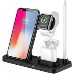 Wireless Charger, 4 In 1 Charging Station, Wireless Charging Stand Dock Charger Pad Compatible With Apple Watch And IPhone Airpod IPhone X/XS/XR/Xs Max/8 Plus IWatch Airpods,Samsung. (Black)
