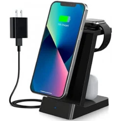 Wireless Charging Station,Wireless Charger Compatible With IPhone 13/13 Pro/12/12 Pro/11/X/Xr/Xs/8 Plus, 3 In 1 Fast Charging Stand For Airpods 1/2/Pro, Apple Watch Series(with Adapter)