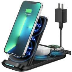 Wireless Charger 3 In 1, CKCN Fast Wireless Charging Station, 15W Foldable Wireless Charging Stand For I Phone 13/12/11 Pro/Pro Max/Xr, Apple Watch 7/SE/6/5/4/3/2, Air Pods 3/2/Pro With 18W Adapter