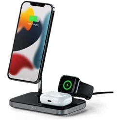 Satechi 3-in-1 Magnetic Wireless Charging Stand – Power Adapter Not Included – Compatible With IPhone 13 Pro Max/13 Pro/13 Mini/13, Apple Watch Series 7/6/5/4/3/2/1, AirPods Pro