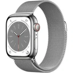 Apple Watch Series 8 + Cellular 41mm Silver Stainless Steel Case With Silver Milanese Loop