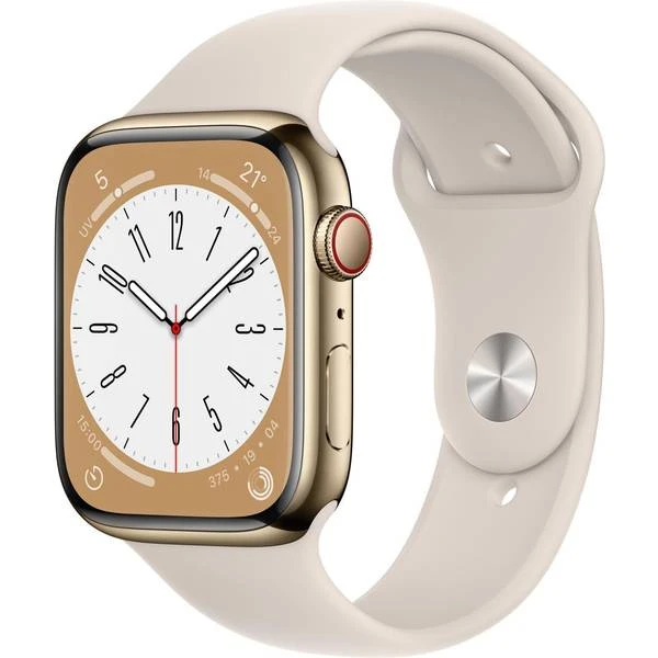 Apple Watch Series 8 Cellular 45mm Gold Stainless Steel Case With Starlight Sport Band 3 Apple Watch Series 8 Cellular 45mm Gold Stainless Steel Case With Starlight Sport Band