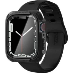 Spigen Tough Armor Designed For Apple Watch Series 8/7 45mm Case With Tempered Glass Protector Black