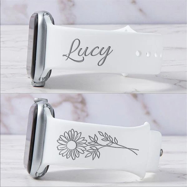 Personalized Floral Engraved Band For Apple Watch 4 Personalized Floral Engraved Band For Apple Watch - Image 2