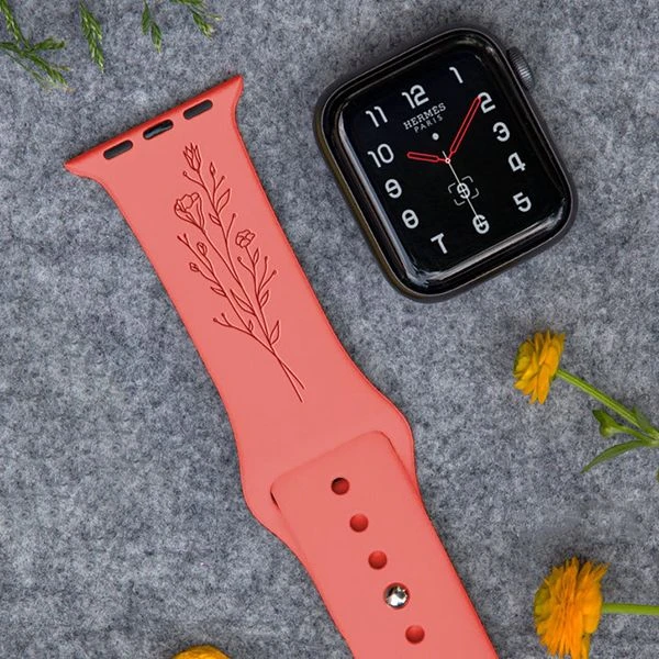 Personalized Floral Engraved Band For Apple Watch 6 Personalized Floral Engraved Band For Apple Watch - Image 4