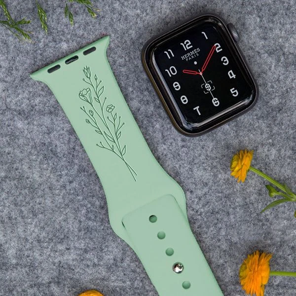 Personalized Floral Engraved Band For Apple Watch 5 Personalized Floral Engraved Band For Apple Watch - Image 3