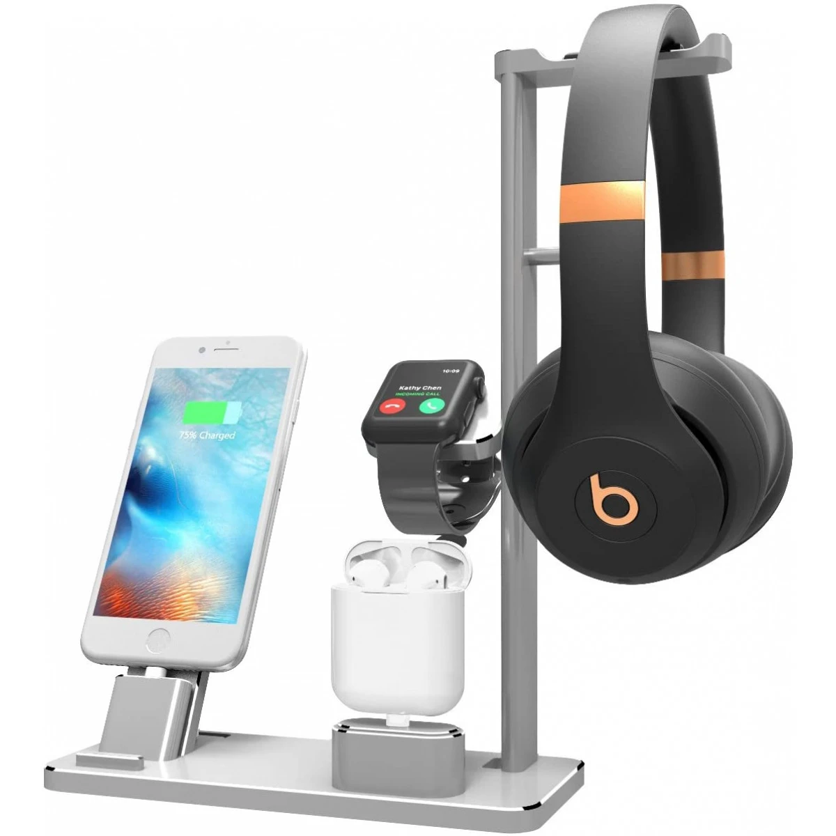 XUNMEJ Watch Stand Compatible For Apple Phone Dock Stand Station Headphones Stand Headset Dock For Apple Watch Series 2/1 AirPods Phone Xs X Max XR 7 7plus 6s 6plus IPad (Silver) 3 XUNMEJ Watch Stand Compatible For Apple Phone Dock Stand Station Headphones Stand Headset Dock For Apple Watch Series 2/1 AirPods Phone Xs X Max XR 7 7plus 6s 6plus IPad (Silver)