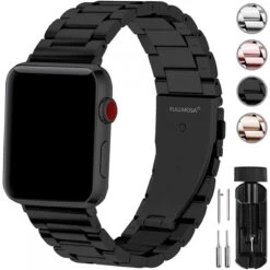 Fullmosa Compatible Apple Watch Band 42mm 44mm 38mm 40mm, Stainless Steel Metal For Apple Watch Series 5 4 3 2 1 Bands, 42mm 44mm Black