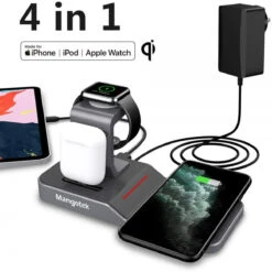 Mangotek Apple Watch Stand Wireless Charger For IPhone And IWatch, 4 In 1 Charging Station With Lightning Connector And USB Port For IPhone 11/11 Pro/X/XR/XS/8 And IWatch Serie 5/4/3/2/1 (Space Grey)