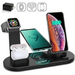 Kertxin Wireless Charger Stand,4 In 1 Wireless Charging Station Dock With USB For Apple Watch IWatch 5 4 3 2 1, Airpods,iPhone 11 11 Pro X Xs XR Max 8 Plus 8,Samsung Galaxy S9 S8