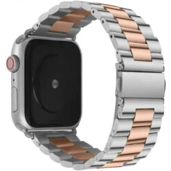 TBFUNNY Compatible With Apple Wacth Band 38mm 40mm 42mm 44mm, Solid Stainless Steel Metal IWatch Band With Durable Folding Clasp For Apple Watch Series 5 4 3 2 1 (Silver-Rose Gold, 42mm/44mm)
