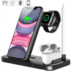 Wireless Charger, QI-EU 4 In 1 Qi-Certified Fast Charging Station Compatible Apple Watch Airpods Pro IPhone 11/11pro/X/XS/XR/Xs Max/8/8 Plus, Wireless Charging Stand Compatible Samsung Galaxy S20/S10