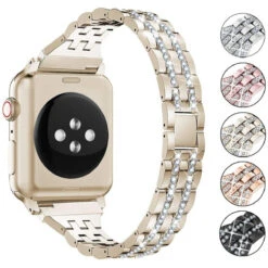 Supoix Compatible With Apple Watch Band 42mm 44mm 38mm 40mm, Women Jewelry Bling Diamond Rhinestone Replacement Metal Wristband Strap For IWatch Series 5/4/3/2/1(Champagne Gold)
