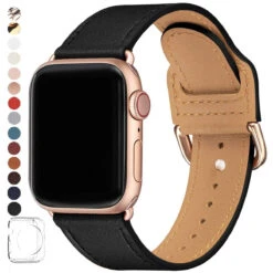 POWER PRIMACY Bands Compatible With Apple Watch Band 38mm 40mm 42mm 44mm, Top Grain Leather Smart Watch Strap Compatible For Men Women IWatch Series 5 4 3 2 1 (Black/Rosegold, 38mm/40mm)