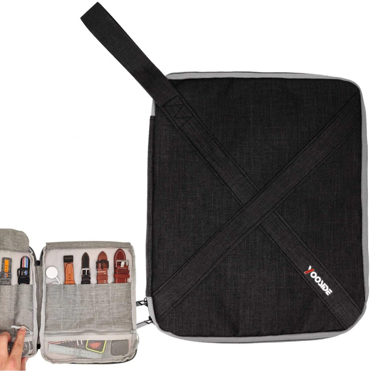 YOOSIDE Watch Band Organizer Bag, Nylon Waterproof Protable Travel Storage Zipper Bag Case Pouch For Garmin Watch Bands,Apple Watch Bands,Samsung Watch Bands,USB Cables (Black) 3 YOOSIDE Watch Band Organizer Bag, Nylon Waterproof Protable Travel Storage Zipper Bag Case Pouch For Garmin Watch Bands,Apple Watch Bands,Samsung Watch Bands,USB Cables (Black)