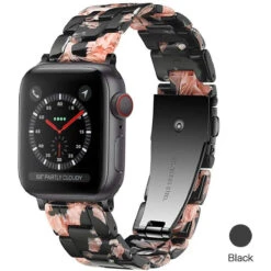 Light Apple Watch Band - Fashion Resin IWatch Band Bracelet Compatible With Copper Stainless Steel Buckle For Apple Watch Series 5 Series 4 Series 3 Series 2 Series1 (Rose In Black, 42mm/44mm)