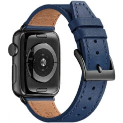 BesBand Watch Band Compatible With Apple Watch Band 38mm 40mm 42mm 44mm For Men And Women,Genuine Leather Replacement Strap For IWatch Series 5/4/3/2/1 (Navy/Black, 38mm 40mm)